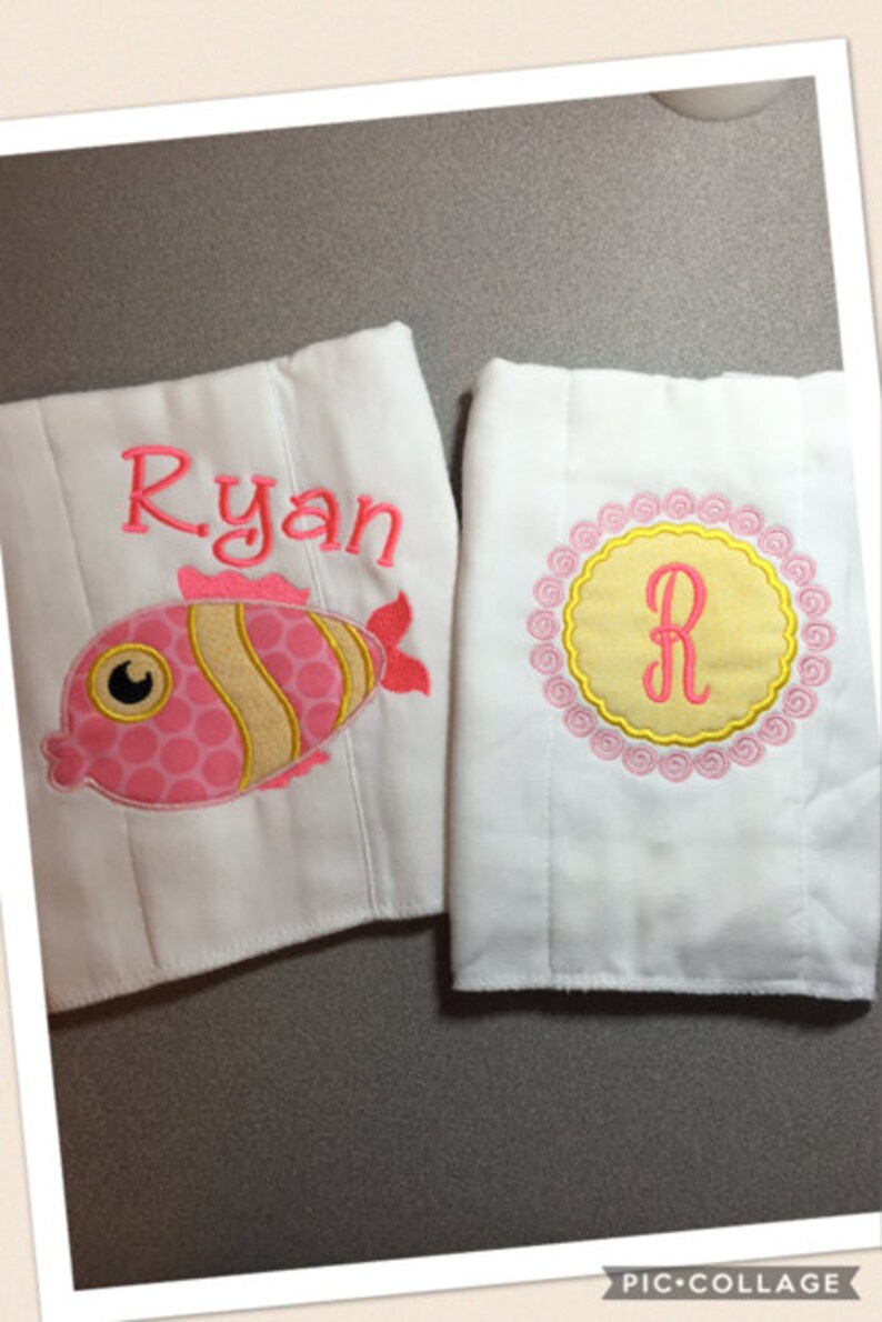 Monogram Baby Burp Cloth Set Personalized Name Burp Cloth Etsy