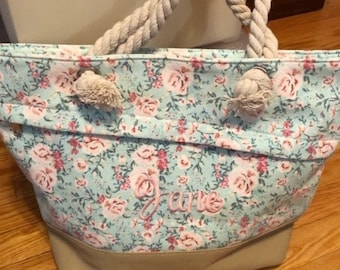 20% off, Personalized Tote Bag, Monogram Tote Bag, Floral Canvas Tote Bag, Birthday Gift, Bridesmaid Gift