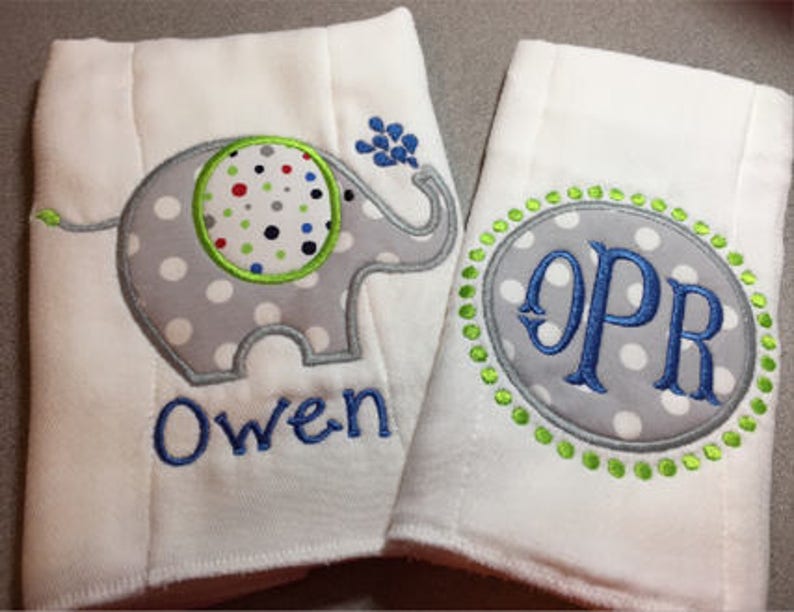 Monogram Baby Burp Cloth Set Personalized Name Burp Cloth Etsy