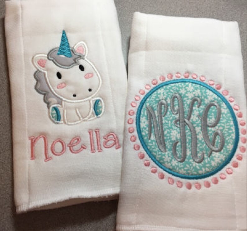 Monogram Baby Burp Cloth Set Personalized Name Burp Cloth Etsy