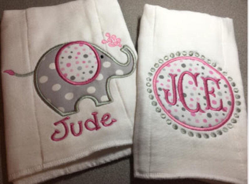 Monogram Baby Burp Cloth Set Personalized Name Burp Cloth Etsy