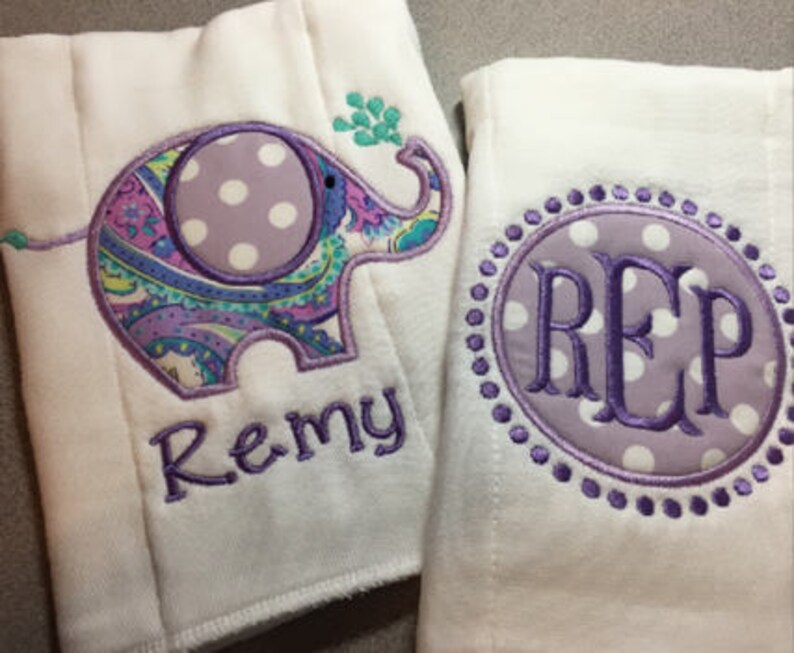 Monogram Baby Burp Cloth Set Personalized Name Burp Cloth Etsy