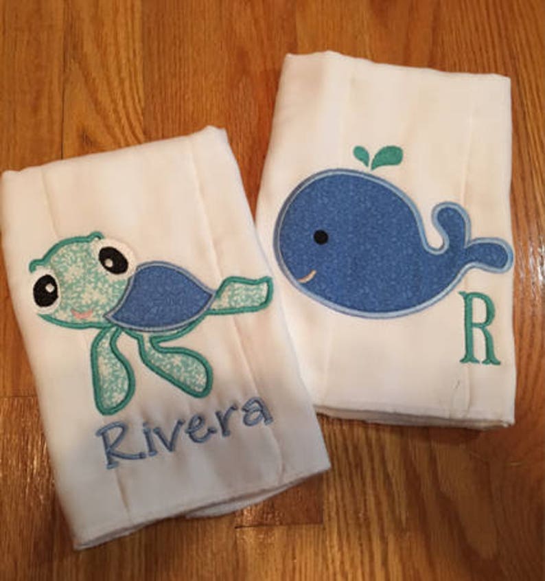 Monogram Baby Burp Cloth Set Personalized Name Burp Cloth Etsy