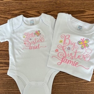 Big Sister Little Sister Shirts, Sibling Set, Personalized Baby Newborn Gift Set, Monogram Tshirts
