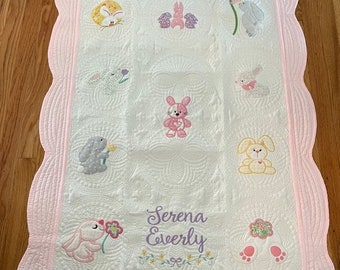 Personalized Baby Quilt, Baby Quilt, Monogrammed Baby Quilt, Cotton Quilt, Baptism Gift, Baby Shower Gift