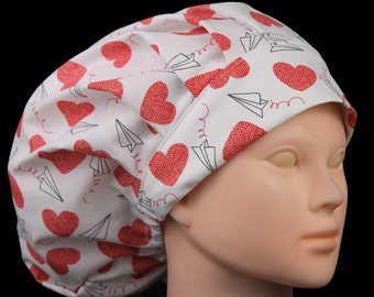 Paper Planes & Hearts Bouffant Scrub Hat: Women's Medical Cap