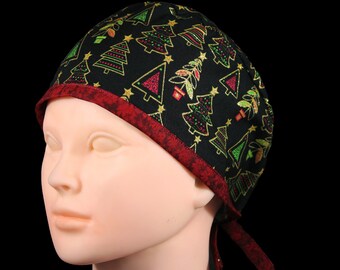Gold Glitter Christmas Tree Scrub Cap: Holiday Winter Hat with Buttons
