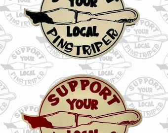 Support Local Pinstriper Sticker: Red or Black Text (Cream Background)