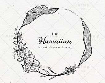 Hawaiian Flower SVG & PNG Clipart Sublimation Graphic Design / Hibiscus Plumeria Botanical Banana Leaf Border Frame Floral Wood Art Engrave