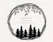 Christmas Wreath SVG PNG Clipart Files, Pine Tree Winter Monogram Border Frame, Evergreen Holiday Spirit, Merry Digital Download Vector