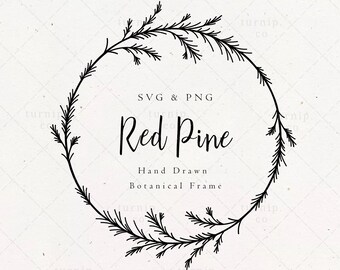 Pine Needles Wreath SVG & PNG Clipart Sublimation Graphic Design / Christmas Xmas Border Frame Tree Branch Round Circle Monogram Vector File