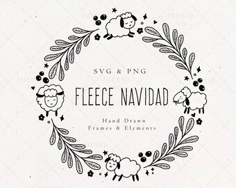 Sheep Wreath SVG & PNG Clipart Sublimation Graphic Design / Fleece Navidad Christmas Xmas Card Design Baby Nursery Lamb Wool Vector Border