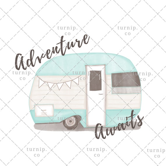 Camping SUBLIMATION Transfer Travel Pink Camper Woods Travel Adventure Awaits Trailer Ready To Press Sublimation Sublimation Print