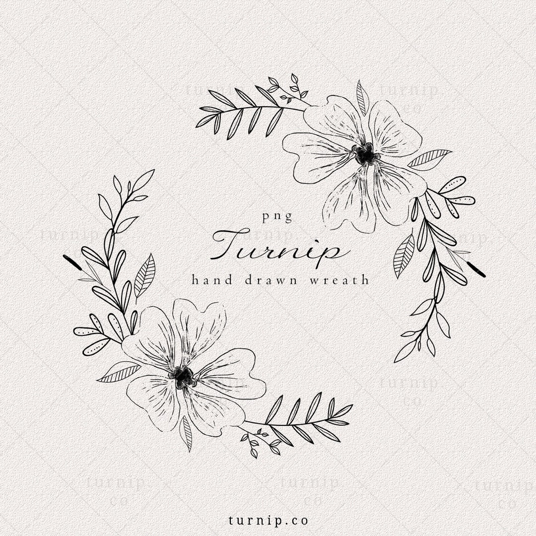 Floral Wreath Clipart Black and White Flower Clipart Leaf - Etsy