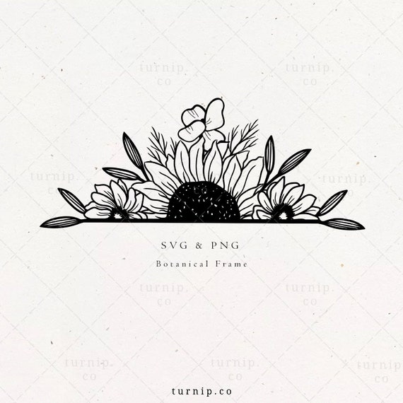 Download Half Sunflower Svg Split Flower Monogram File Sunflower Etsy