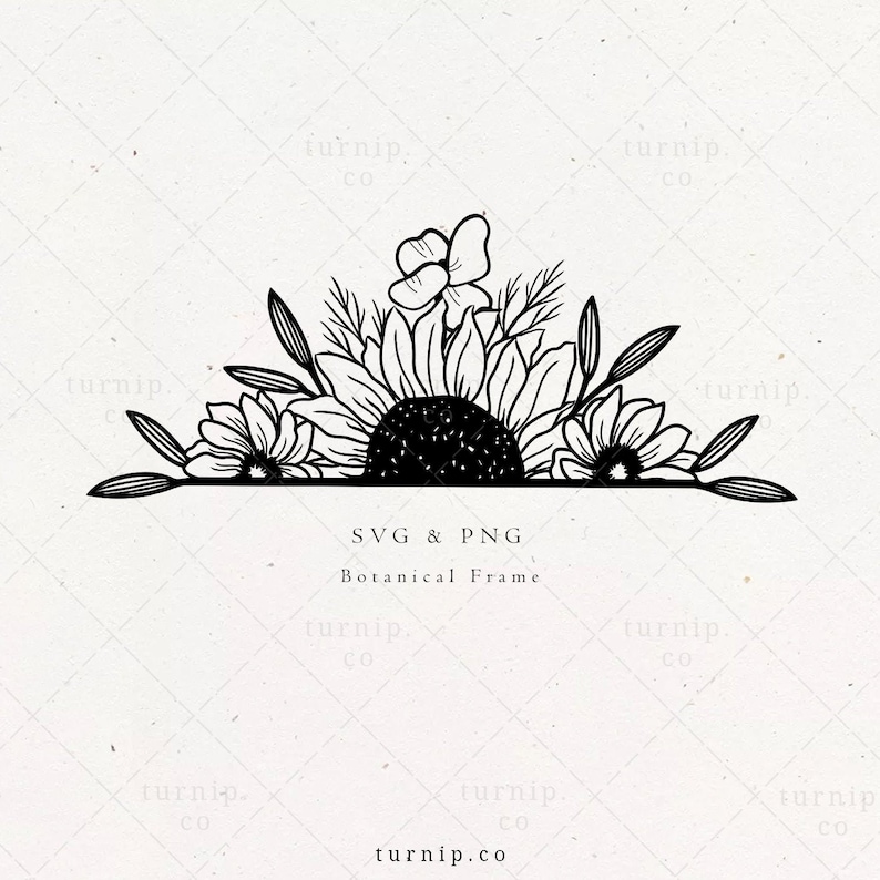 Half Sunflower SVG Split Flower Monogram File Sunflower image 0