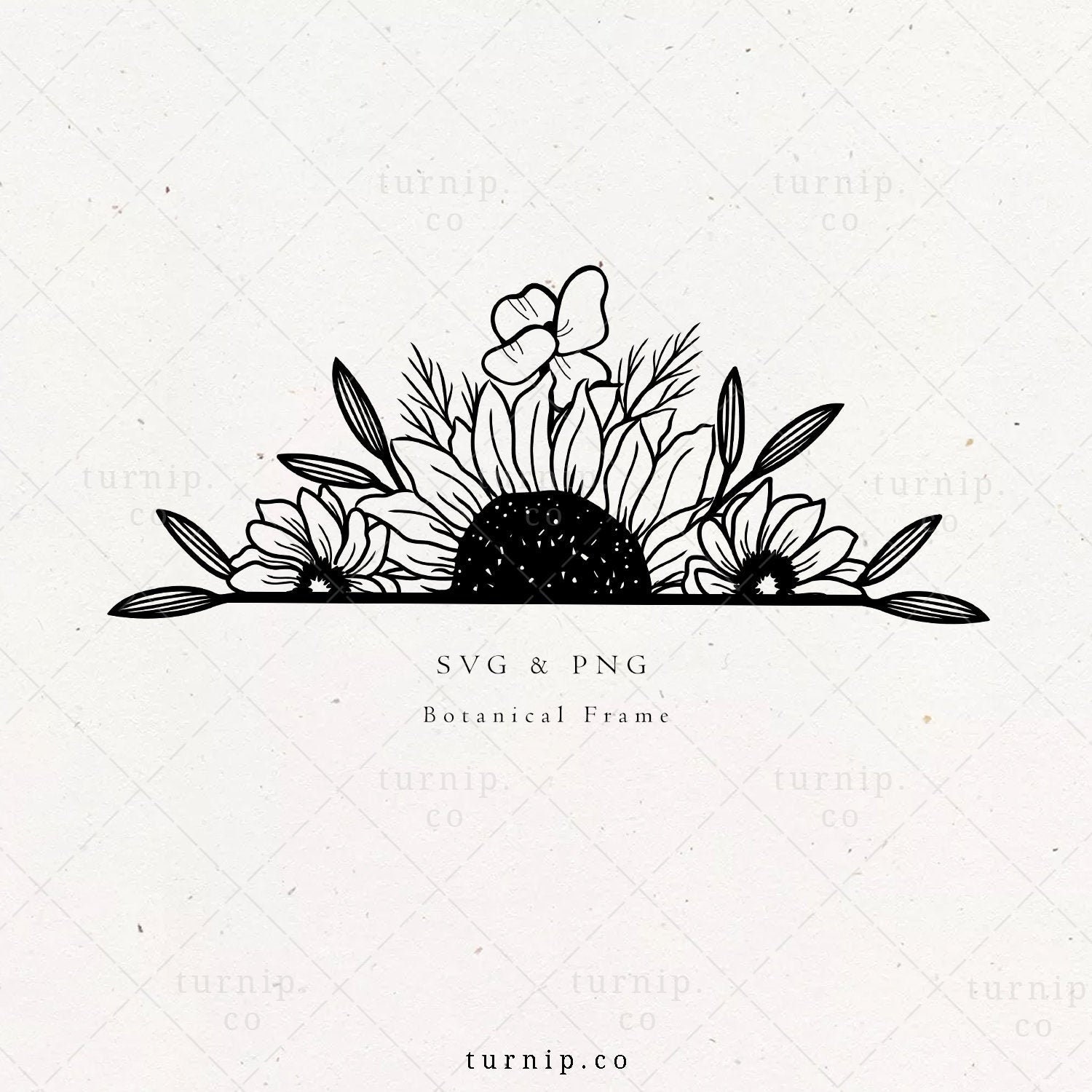 Sunflower split monogram frame SVG cut file,Floral frame svg