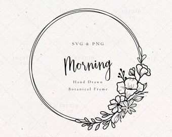 Floral Circle Frame SVG, Flower Border Garland PNG For Starbucks Cup, Leaves Wreath Vector Wedding invitation, Monogram Art Print Download