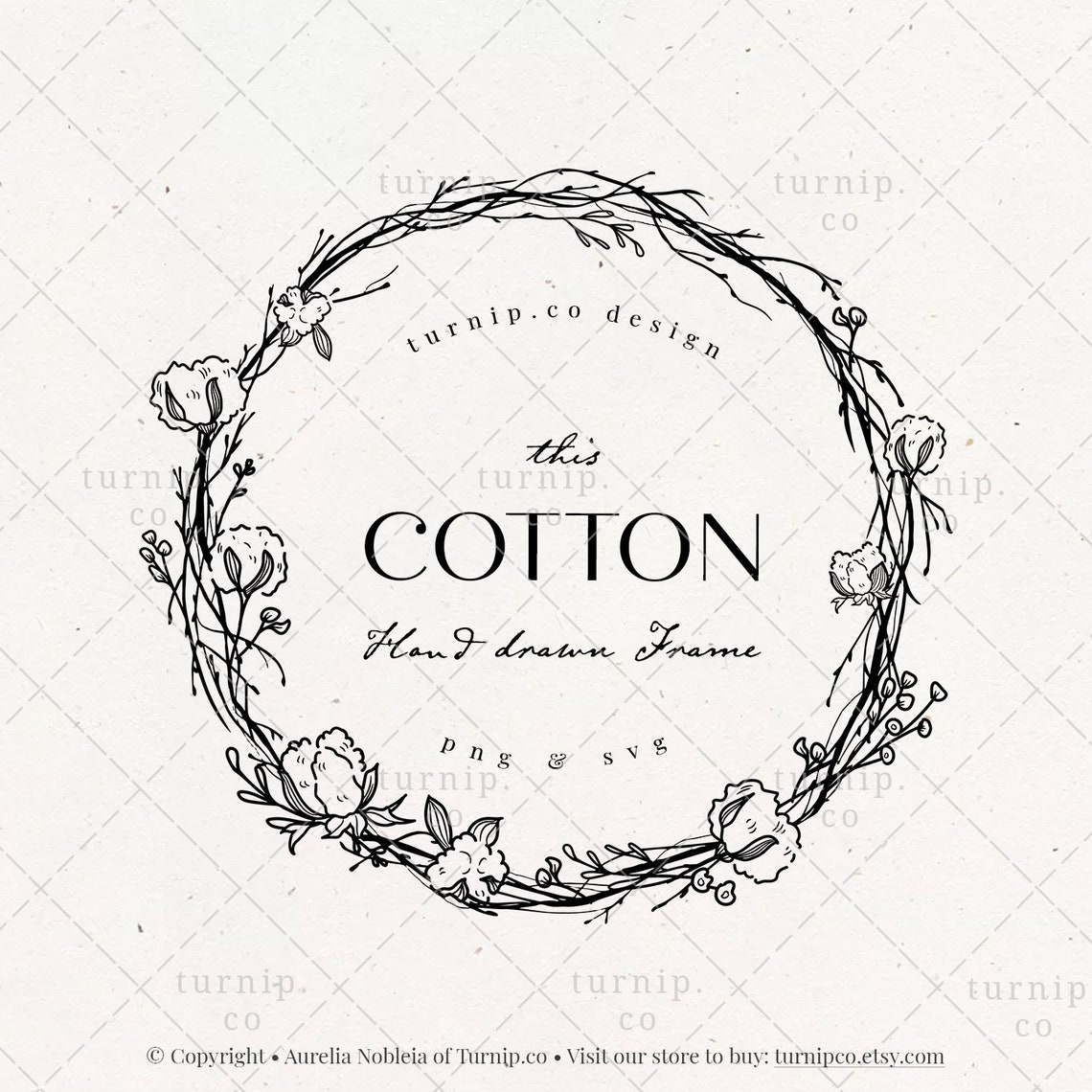 Circle Cotton Wreath SVG & PNG Clipart Graphic Design Black - Etsy