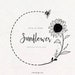 Sunflower and Bee Wreath SVG, Monogram Frame, Floral Border Clipart, Label Logo Design png, Wedding Flower Garland Instant Download Image 