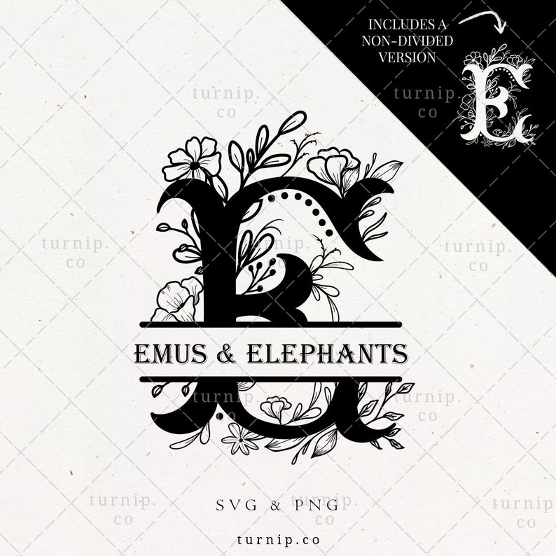 Download Paper Party Kids Split Monogram Letter E Svg Png Clipart Sublimation Graphic Design Alphabet Family Name Initial Divider Floral Frame Wedding Engrave Cut Embellishments