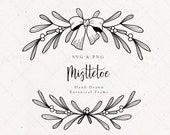 Mistletoe Garland SVG PNG Wreath Clipart Sublimation Graphic Christmas Winter Holiday Kiss Leaf Design Xmas Drawing Card Digital File