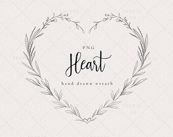 Heart Wreath Clipart, Heart Frame Clipart, Heart Laurel PNG, Thanksgiving Wreath Clipart, Wedding Invitation Frame, Heart Shape Wreath Image