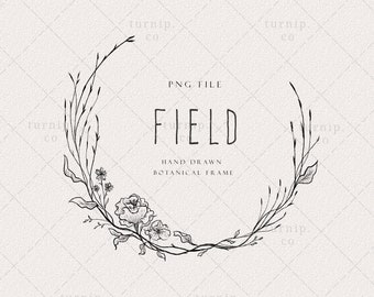 Wild Flower Border PNG Clipart Sublimation Graphic Botanical Border Frame Hand-Drawn Floral Wood Art Printable Sign Engrave Name Card Quote