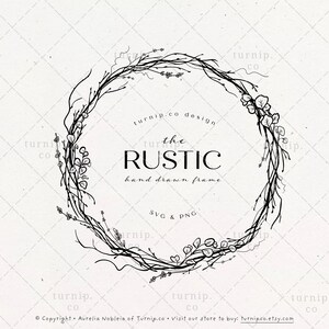 Rustic Wreath SVG PNG Clip Art Hand Drawn Illustration Black image 1