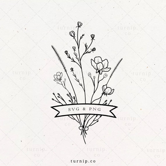 Flower Bouquet Svg With Ribbon Floral Text Divider Clipart Etsy