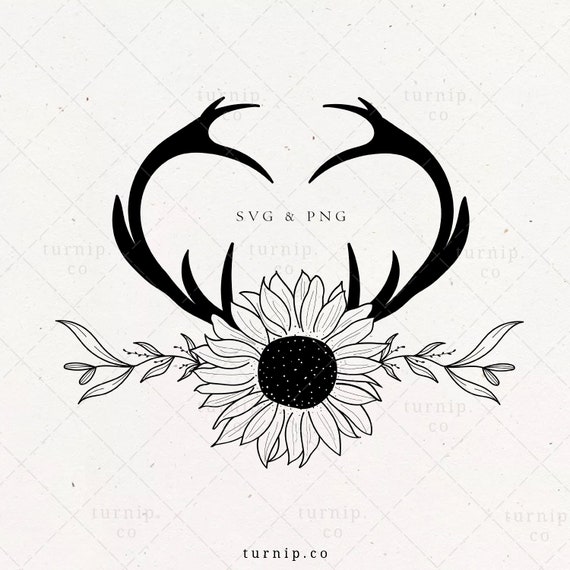 Download Deer Antler With Sunflower Svg Floral Wreath Png Boho Rustic Etsy