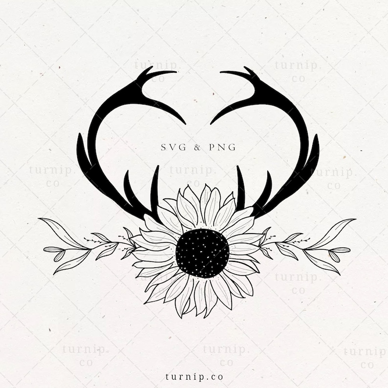 Deer Antler with Sunflower SVG Floral Wreath PNG Boho Rustic image 0