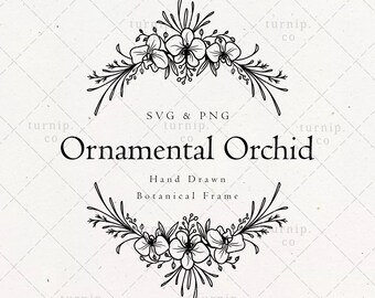 Orchid Split Wreath SVG & PNG Clip Art Sublimation Graphic, Half Divider Wedding Anniversary Bridal Card Wood Engraving Digital Download Art