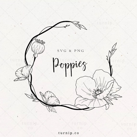 Download Poppy Flower Wreath Svg Poppy Floral Frame Clipart Png Hand Etsy