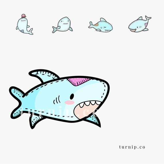 Baby Shark Clipart Png Vector Cartoon Images Black And Etsy