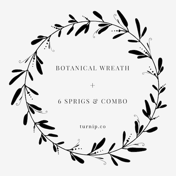 Download Black And White Wreath Clipart Botanical Leaf Wreath Png Svg Etsy