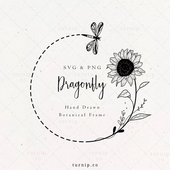 Download Sunflower And Dragonfly Wreath Svg Png Monogram Frame Etsy