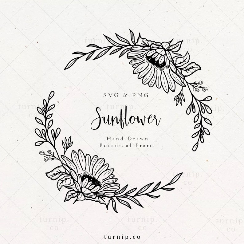 Download Sunflower Wreath SVG & PNG Clipart Border Frame Half ...