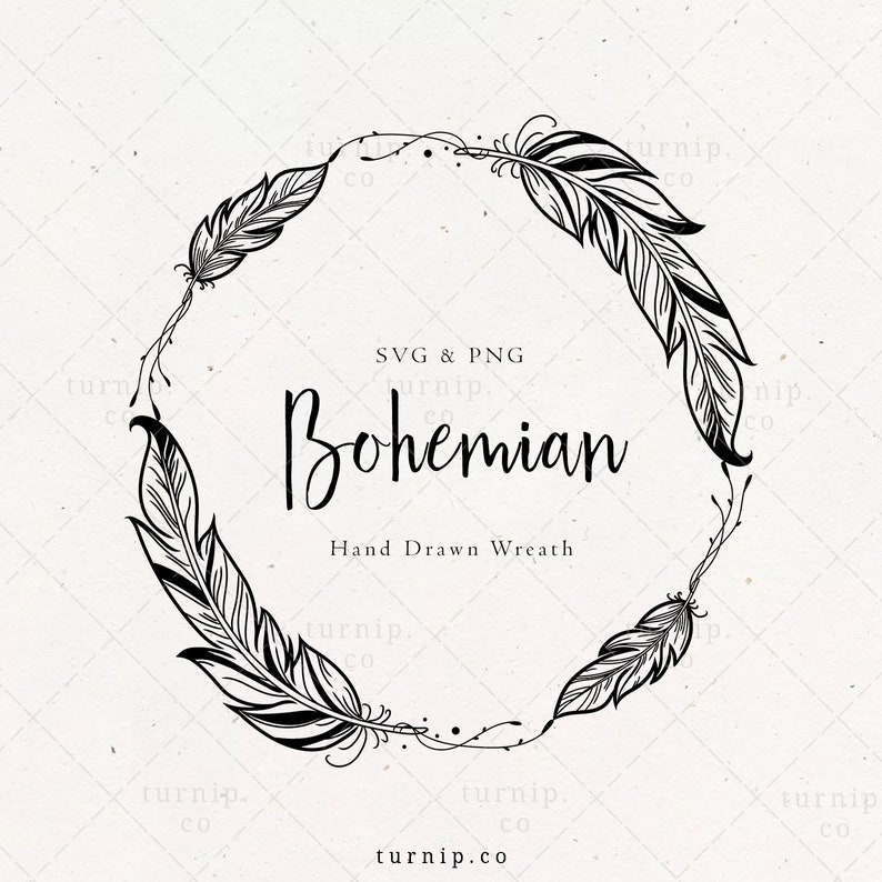 Download BOHO Wreath SVG Feather Frame Clipart Bohemian Circle ...