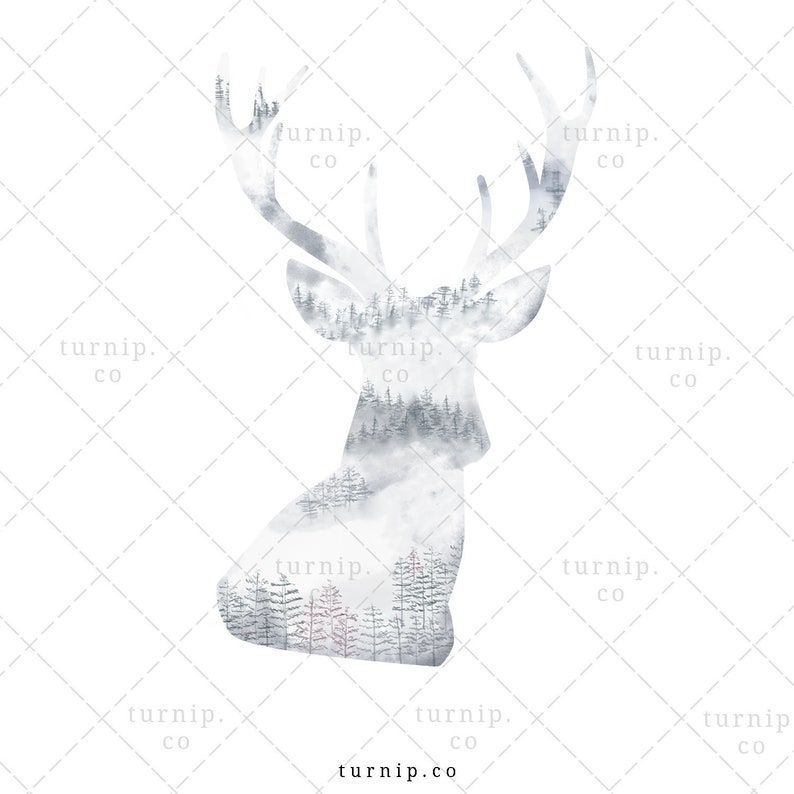 Watercolor Deer Head Clipart PNG Sublimation Graphic Cartoon PNG