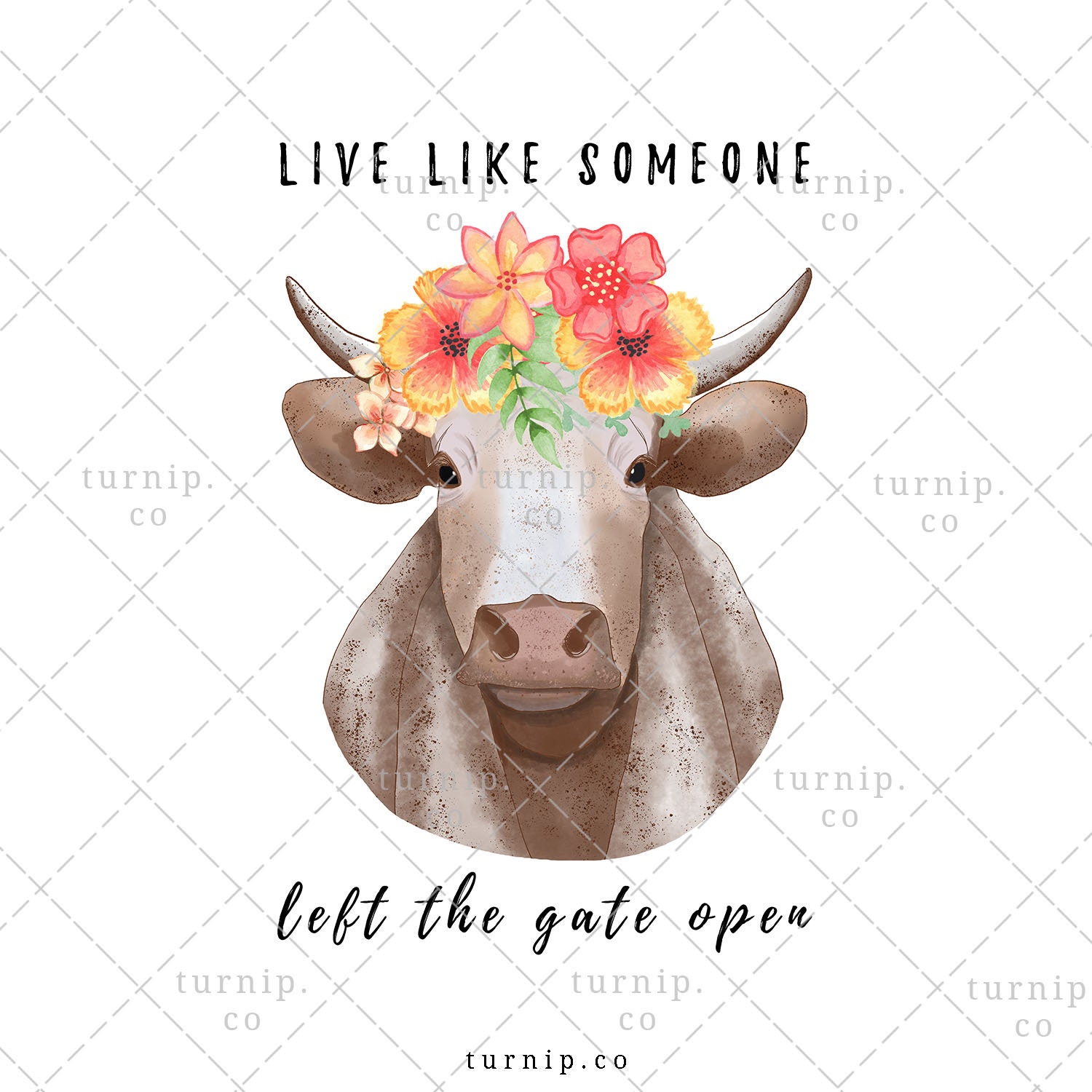 Download Watercolor Cow With Flower Crown Clipart Png Sublimation Etsy