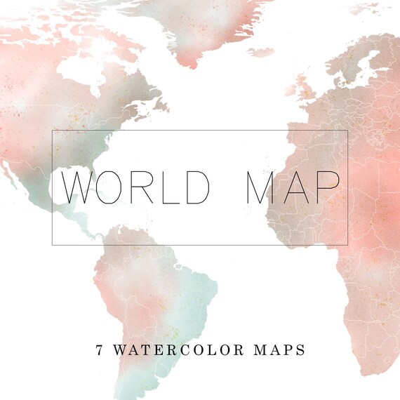 Map For Commercial Use World Map Clipart Watercolor Map Clipart Watercolor World | Etsy