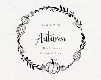 Pumpkin Wreath SVG, Thanksgiving Laurel Frame Clipart, Autumn Wedding Logo Label Design PNG, Rustic Acorn Border, Holiday Circle Frame