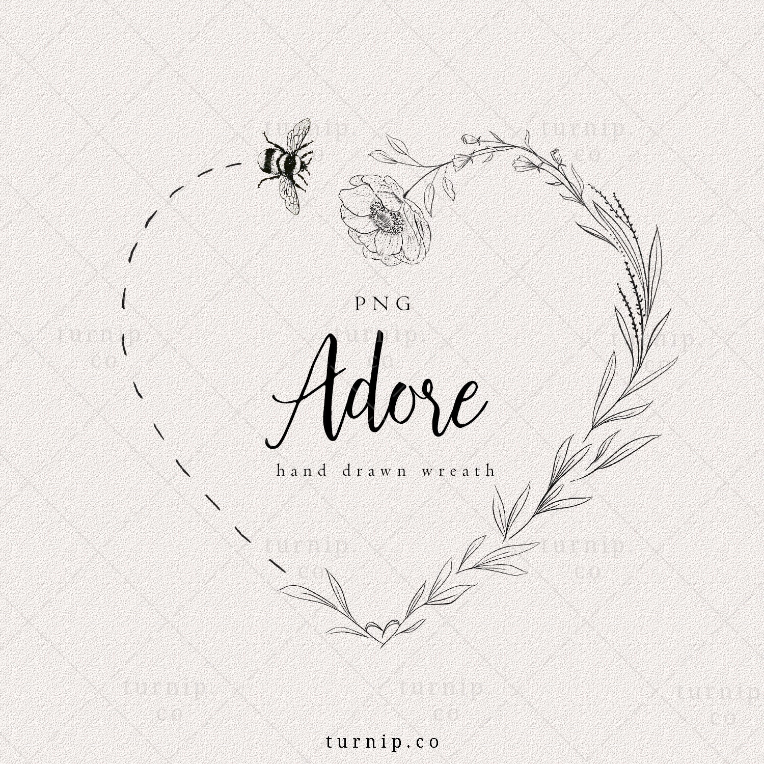 Blumenkranz Clipart schwarz und weiß Bee Herz Kranz Clipart | Etsy