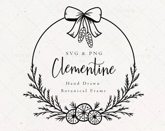Clementine Christmas Frame SVG & PNG Clipart Sublimation Graphic Design / Orange Wreath Xmas Thank You Card Pattern Paper Print Planner Art