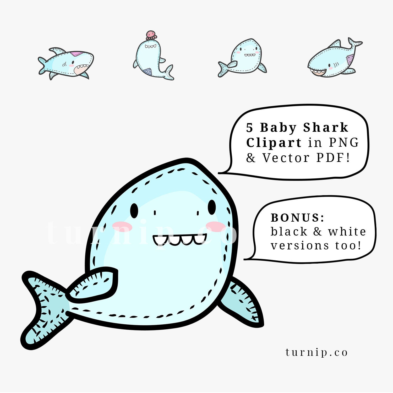 Cute Baby Shark Clipart Vector Cartoon PNG