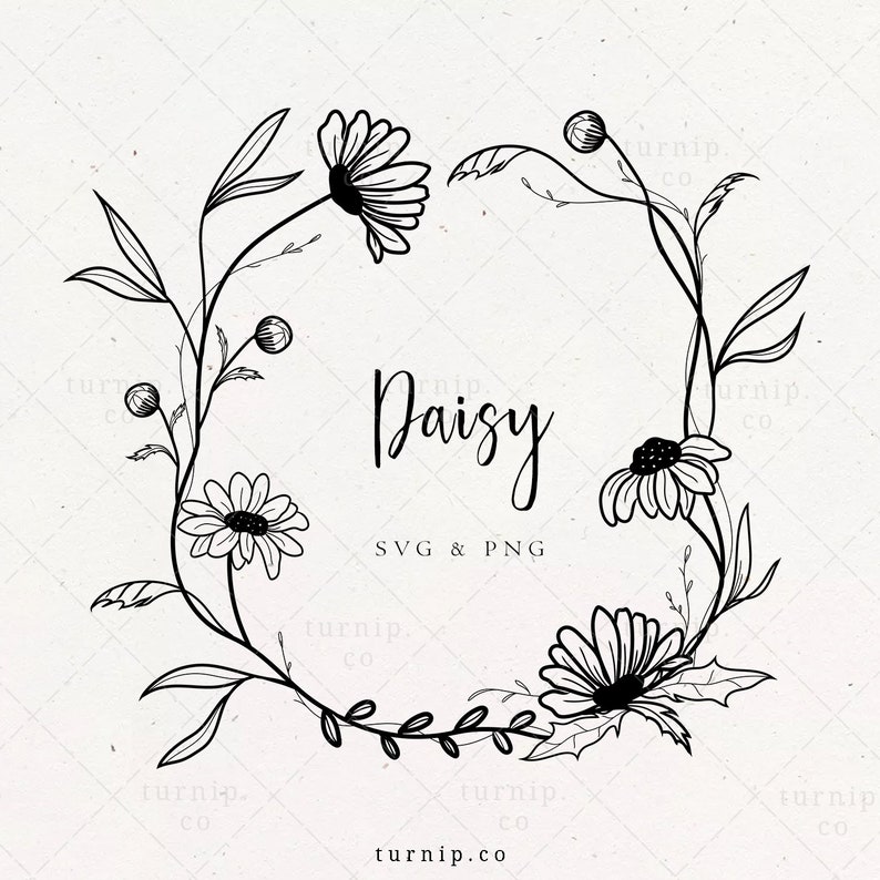 Download Daisy Wreath SVG Birth Flower Frame PNG Floral Leaf Laurel | Etsy