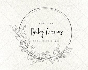 Greenery Wreath Clipart, Wild Flower Clipart, Baby Cosmos Blog Logo Botanical, Black and white wreath border clipart, Circle wreath png