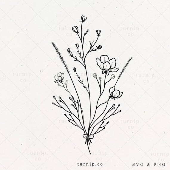 Download Flower Bouquet Svg With Ribbon Floral Bundle Clipart Hand Etsy