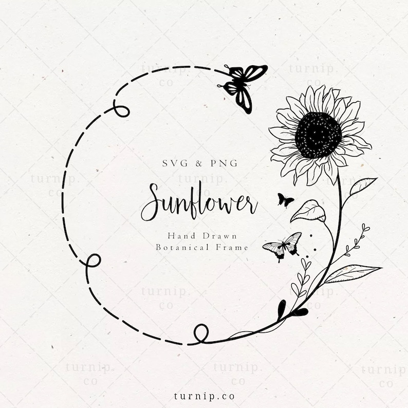 Sunflower and Butterfly SVG & PNG Wreath Clipart ...